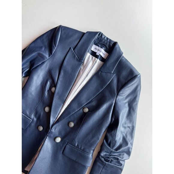 NWOT VERONICA BEARD Beacon Storm Blue Faux Leather Dickey Jacket Blazer, Size 2 - Picture 6 of 16